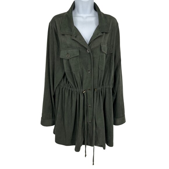 Torrid Faux Suede Olive Button Closure Drawstring Waist Jacket Size 2X - Picture 1 of 9